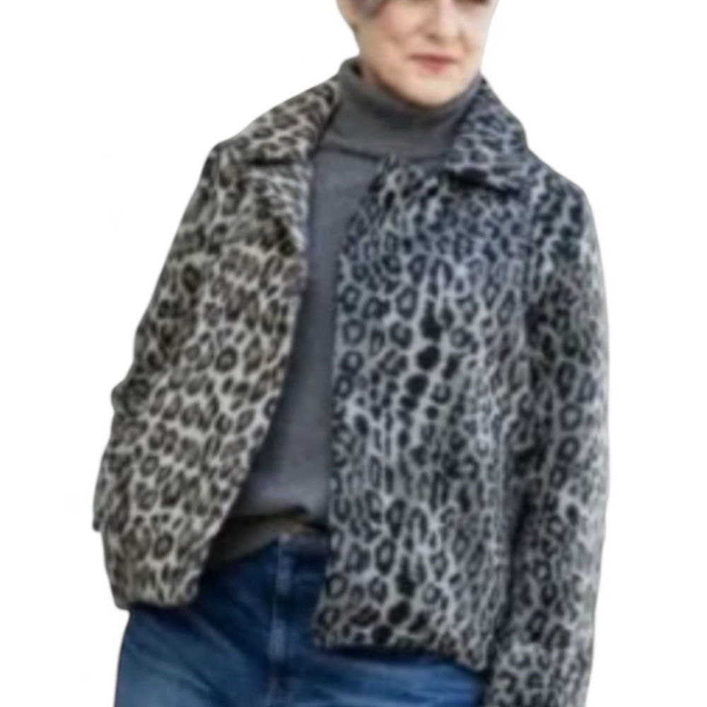 Anthopologie Vigoss Animal‎ print two tone  flannel/ wool Coat sz M/L NWOT